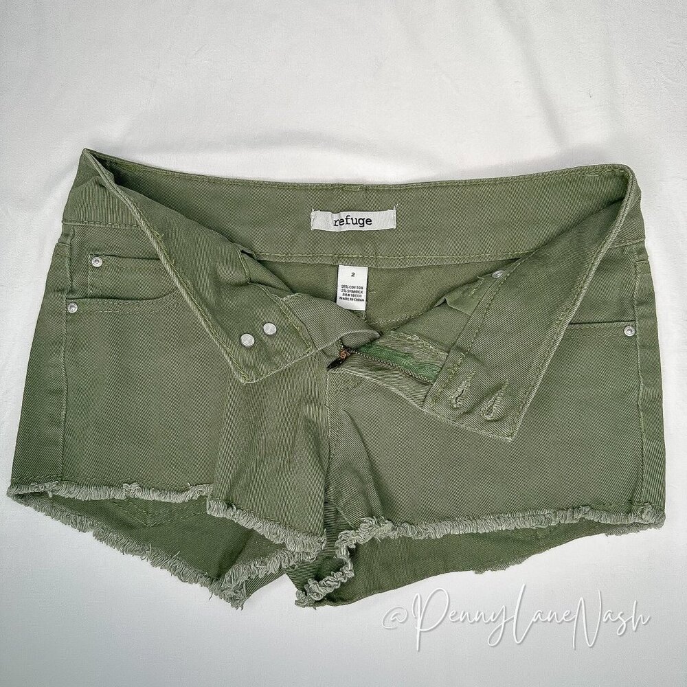 Refuge Army Green Low Rise Cut Off Jean Shorts Size 2 - Picture 6 of 7